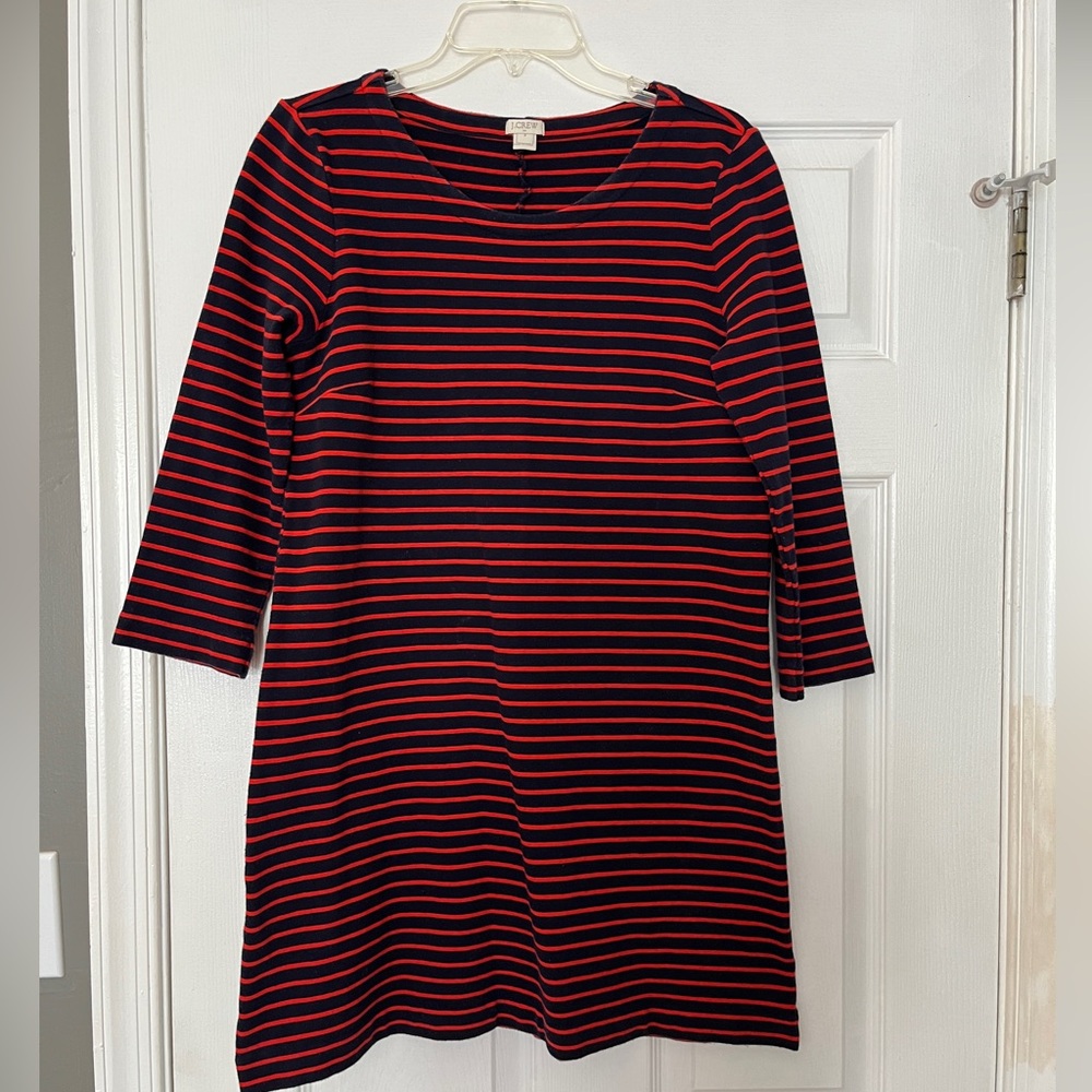 J. Crew Factory Red and Navy Dress with Crew Neck